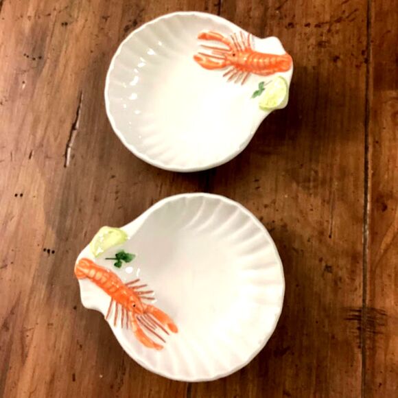 Italian Ceramic Seashell 3D Lobster Seafood Motif Small Scalloped Dishes - Picture 4 of 9